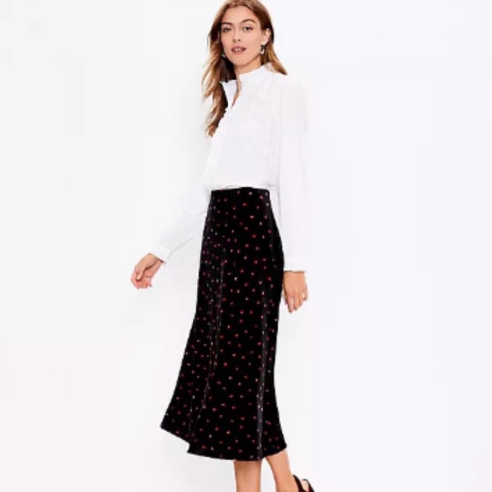 Loft Floral Velvet MIDI Skirt